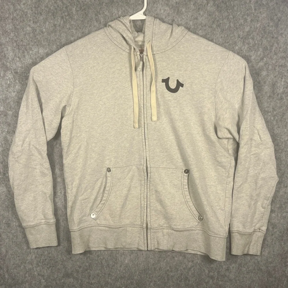 True Religion Men's World Tour Buddha Logo Zip Up Hoodie Gray XL MAOB129MF3